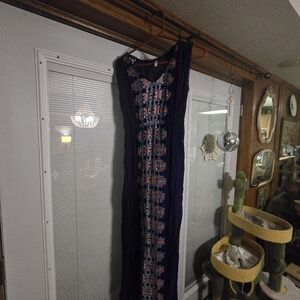 Xhilaration Navy Maxi Dress with Pink and Cream Embroidery